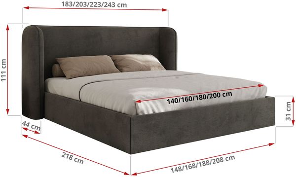 Polsterbett Bett mit Holzlattenrost Schlafzimmer Bett Doppelbett gepolstertes Kopfteil - EMORA CLASSIC - 140x200 cm - Dunkelgrau Velvet Bild 7