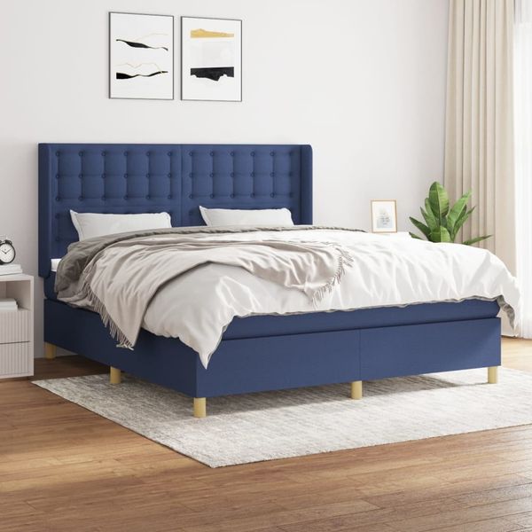 vidaXL Boxspringbett mit Matratze Blau 180x200 cm Stoff 3132335