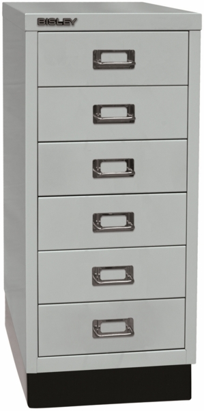 BISLEY Schubladenschrank aus Metall für DIN A4 in lichtgrau mit 6 Schubladen und Sockel Büroschrank Werkzeugschrank, L296S-645