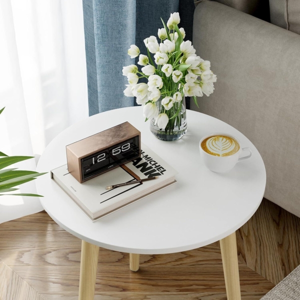 Beistelltisch rund Ø 42 cm Höhe 51 cm Skandinavischer Stil Massivholz Natur Bild 6