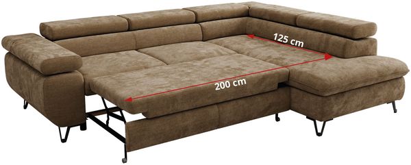 MKS Möbel 'Pablo L-Form' Ecksofa mit Schlaffunktion, verstellbare Kopfstützen, Braun, Schenille glatt, T25 Topper, Links Bild 7