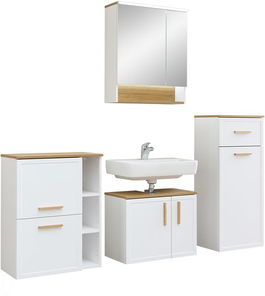 Pelipal Badmöbel-Set, Quickset 383, Weiß Matt - Waschbeckenunterschrank, Spiegelschrank, 2 Unterschränke