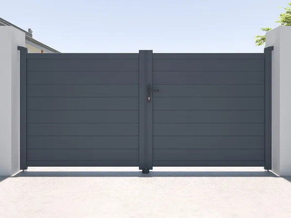 Vente-unique - NAZARIO Eingangstor Metall Grau - B 4,6 cm x H 145 cm x L 300 cm