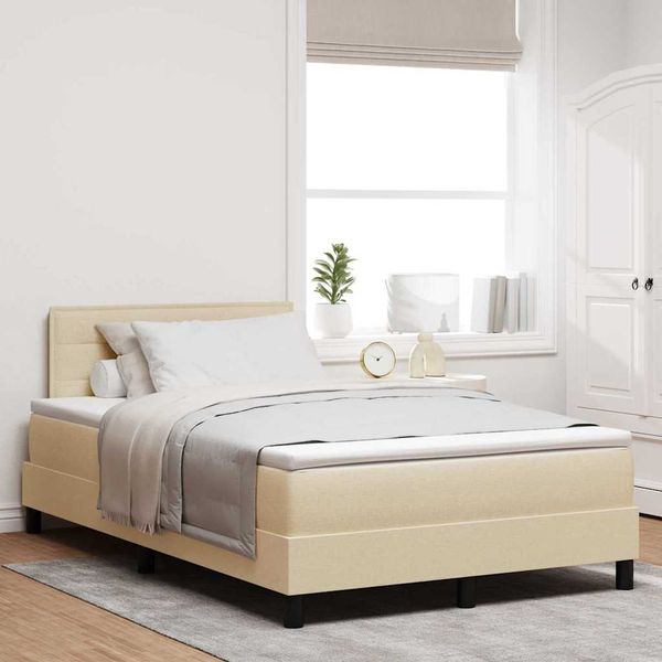 vidaXL Boxspringbett mit Matratze mit LED Creme 120 x 190 cm Stoff 3342119
