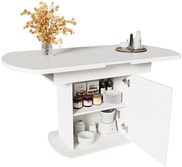 Sweiko Esstisch Ausziehbarer ovaler Esstisch mit Stauraum, (Kaffee-Freizeittisch, moderner minimalistischer Esstisch, 2 Staufächer und 1 Aufbewahrungsschränke), L110/130*W70*H75cm