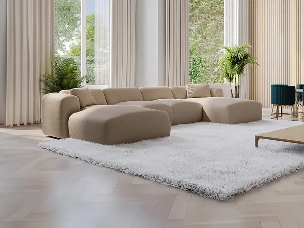 Vente-unique - POGNI Sofa SamtStoff Beige - B 166 cm x H 73 cm x L 356 cm