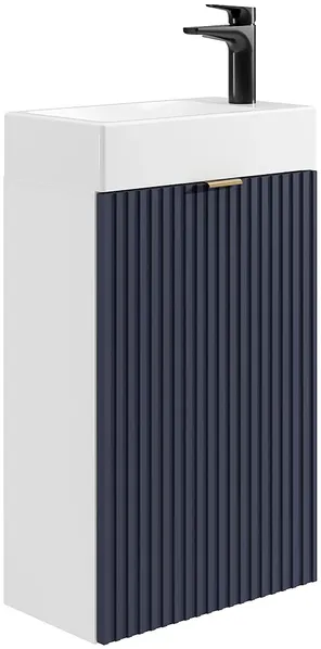 Vente-unique - VAHIRA Toilet unit Holz, Platte BlauWeiß - B 22 cm x H 60 cm x L 40 cm