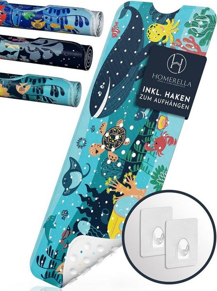 Homerella Badematte rutschfest Kinder - 100% BPA frei Inkl. 2 Haken zum Aufhängen 100x40cm, Antirutschmatte Badewanne Baby hautsensitiv & schimmelresistent, Badewannenmatte rutschfest & waschbar