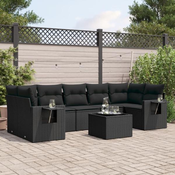 vidaXL 8-tlg. Garten-Sofagarnitur mit Kissen Schwarz Poly Rattan 3219934