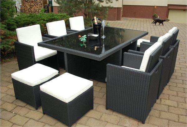 Ragnarök Möbel-Design Garten-Essgruppe Heimdall Esstisch Set 6+4, (Set, Polyrattan, Alu), Würfelsystem