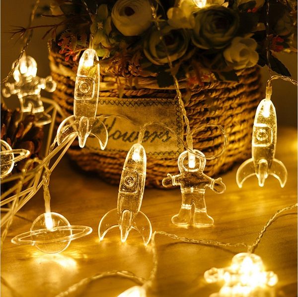 Qualra LED-Lichterkette 10/20LEDs Astronaut Rakete Raumschiff Lichterkette Weihnachtsdeko, 2/3M Batterie Weltall Geschenke für Kinder Schlafzimmer Party