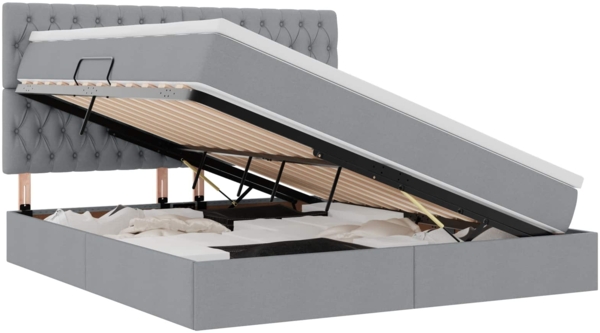 vidaXL Bett mit LED-Lichtleisten Hellgrau 160 x 200 cm Stoff 3372489 Bild 1