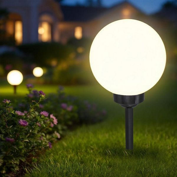 Spetebo LED Kugelleuchte Solarlampe höhenverstellbar mit Erdspieß - Ø 20 cm, 1, LED, warm weiß, Erdspieß höhenverstellbar