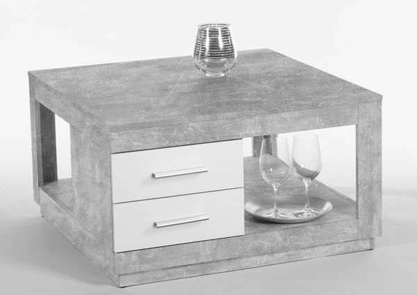 Couchtisch >Flor< in beton/weiß aus Dekor-Folie - 80x45,6x80cm (BxHxT)