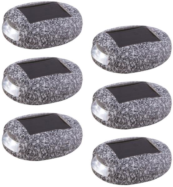 6er Set LED Solarleuchten, Stein Design, grau, L 8,5 cm