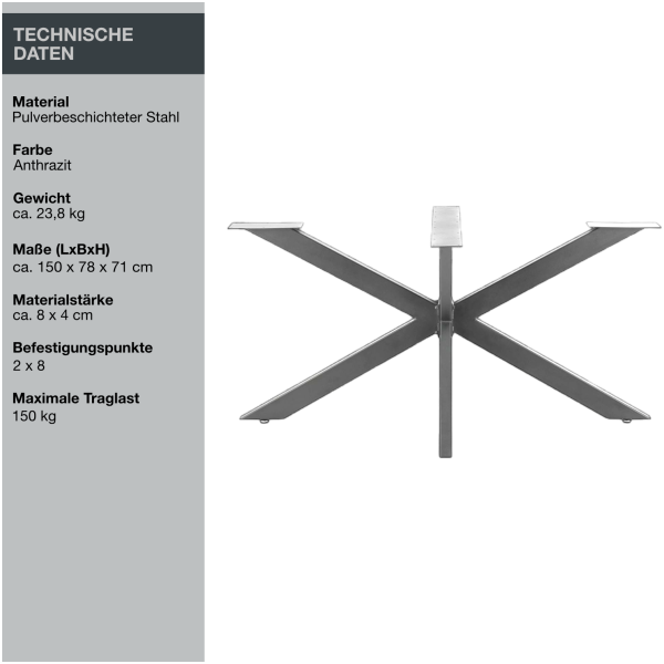 Tischgestell | X-Design | 150 x 78 x 71 cm | Stahl - Anthrazit Bild 8