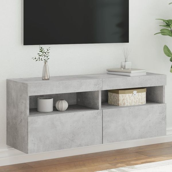 TV-Wandschrank, Fernsehschrank mit LED-Leuchten Betongrau 100 x 30 x 40 cm