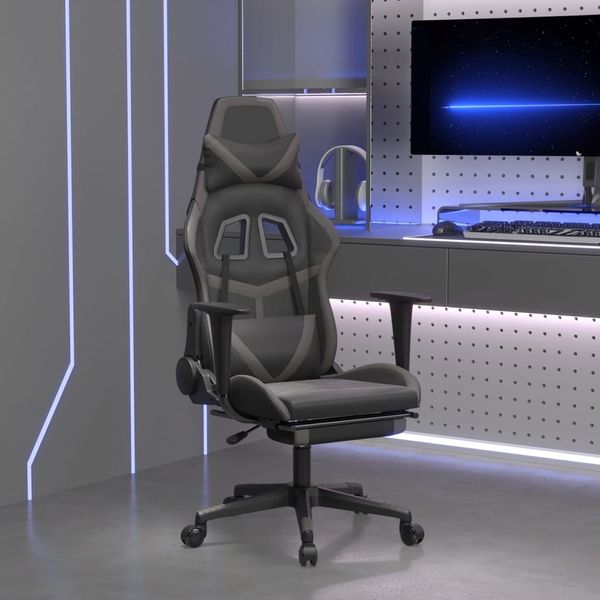 Gaming-Stuhl, Schreibtischstuhl, Bürostuhl mit Fußstütze Schwarz und Grau Kunstleder
