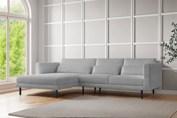 Ecksofa Designersofa AGADA in Stoff Poso Hellgrau Ottomane Links