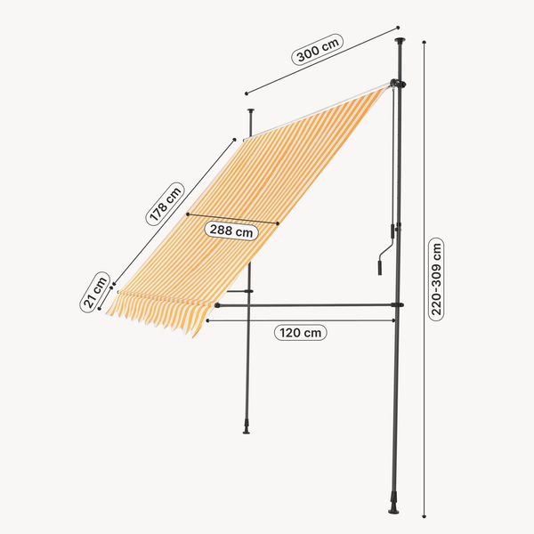 Klemmmarkise Stem 300x120x220-309 cm Gelb / Weiß [pro. tec] Bild 2