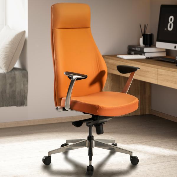 FineBuy Bürostuhl Kunstleder-Bezug Schreibtischstuhl bis 120 kg, Design Chefsessel höhenverstellbar, Drehstuhl ergonomisch mit Armlehnen & hoher Rückenlehne, Wippfunktion Caramel