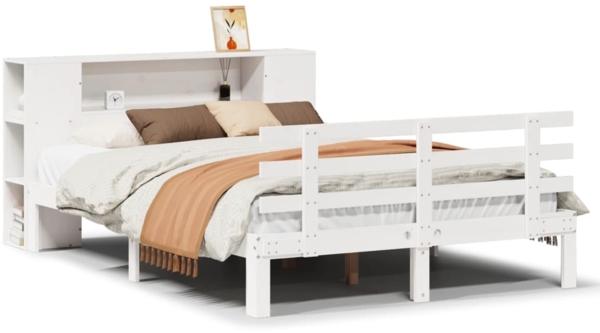 vidaXL Massivholzbett mit Regal ohne Matratze Weiß 135x190 cm Kiefer 3322705