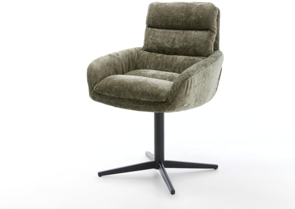Drehstuhl Abelia-Flex mit Armlehnen Chenille Olive Fußkreuz Schwarz 360° drehbar