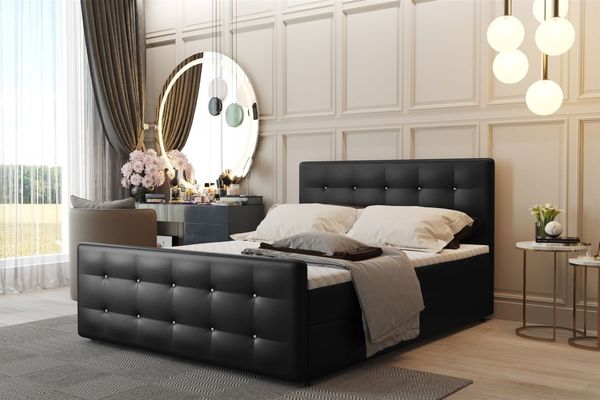 Boxspringbett Schlafzimmerbett CARLOS 200x200 cm Kunstleder Schwarz inkl. Bettkasten