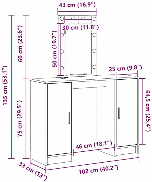 vidaXL Schminktisch mit Tür Hellgrau 102 x 33 x 135 cm Holzwerkstoff 865184 Bild 12