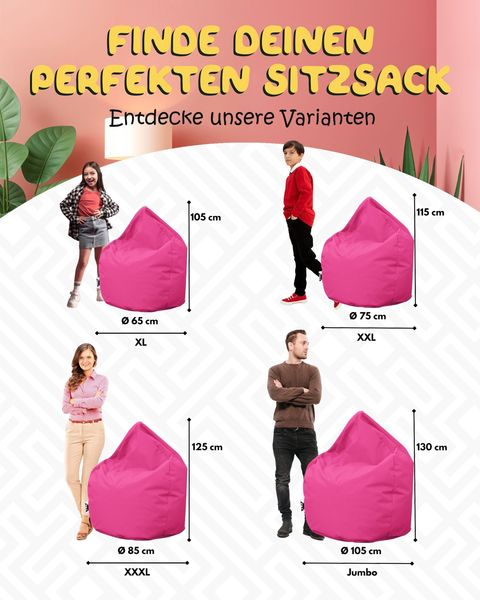 PATCH HOME Sitzsack Tropfenform – XXXL – Pink, bequemer Sitzsack aus Luxus-Polyester-Gewebe, bereits befüllt Bild 3