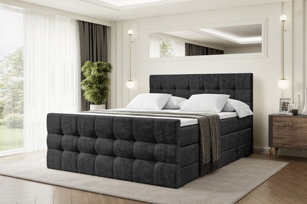 ALTDECOR Boxspringbett BERO-Z KING (Multipocket-Matratze H4 und H3 Matratze Bonellfederung Topper Kopfteil)