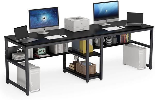 LITTLE TREE Schreibtisch Computertisch 200 x 75 x 60 cm, großer Schreibtisch aus Industriell Holz und Metall als Bürotisch Arbeitstisch für 2 Personen, ideal für Homeoffice Gaming, Schwarz