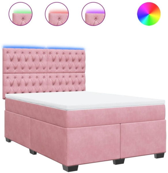 vidaXL Boxspringbett mit Matratze Rosa 140x190 cm Samt 3293217