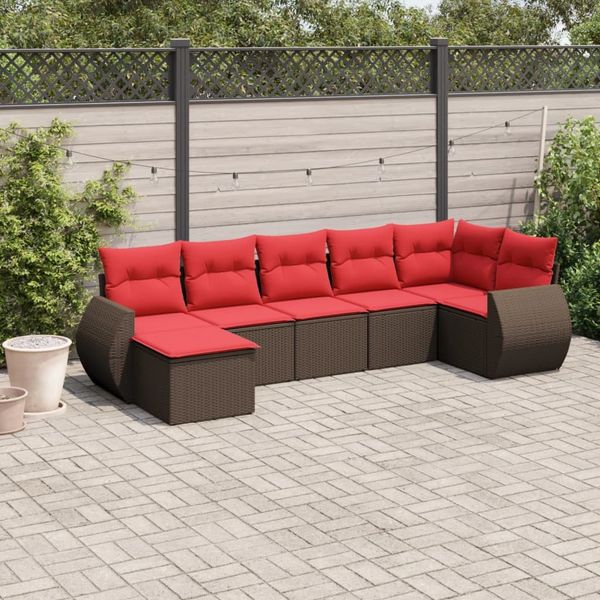 vidaXL 7-teiliges Gartensofa-Set mit Kissen, braun, Polyrattan 3221683