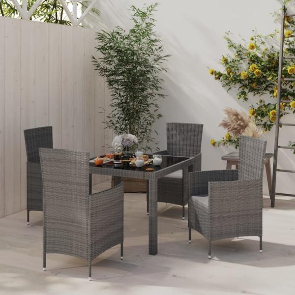 vidaXL 5-tlg. Garten-Essgruppe mit Kissen Poly Rattan Grau 3094880