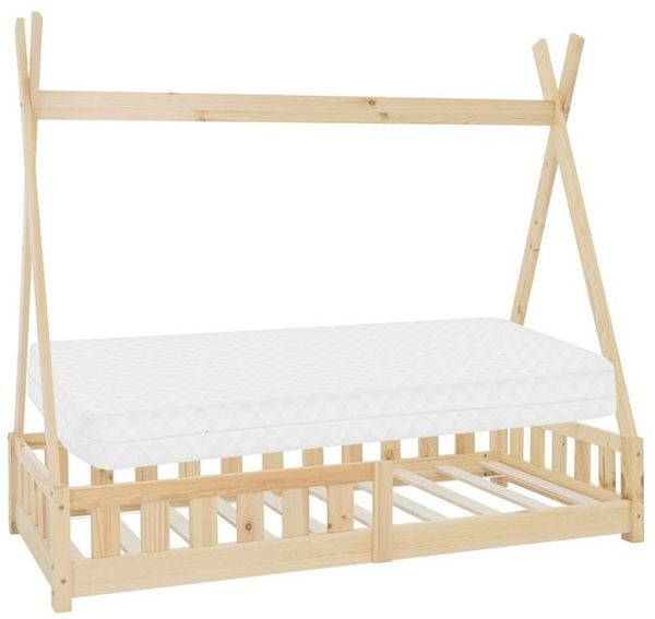 ML-DESIGN Spielbett Hausbett Tipi Zeltbett inkl. Lattenrost Bodenbett Kinder Himmelbett, Abenteuerbett mit Rausfallschutz Zelt Bett Kiefer Kinderhaus Natur Bild 4