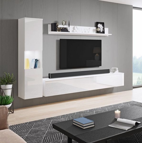 OTTO home Wohnwand PARIS, Vitrine Türanschlag links/rechts wechselbar, (Komplett-Set, 3-St), grifflose Design, stehend und hängend montierbar