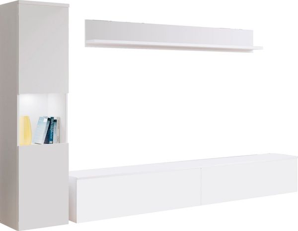 OTTO home Wohnwand PARIS, Vitrine Türanschlag links/rechts wechselbar, (Komplett-Set, 3-St), grifflose Design, stehend und hängend montierbar