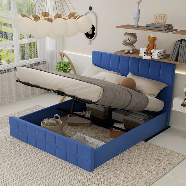 Polsterbett 160x200 cm ohne Matratze, blaues Samtoptik-Design mit gepolstertem Kopfteil