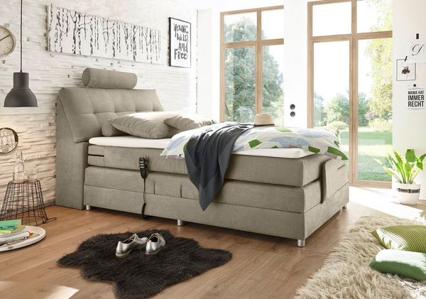 PALERMO 2 Boxspringbett 120x200 elektrisch verstellbar, Sand - Bequemes Einzelbett mit dekorativer Steppung & Komfortschaum Topper - 120 x 127 x 234 cm (B/H/T)