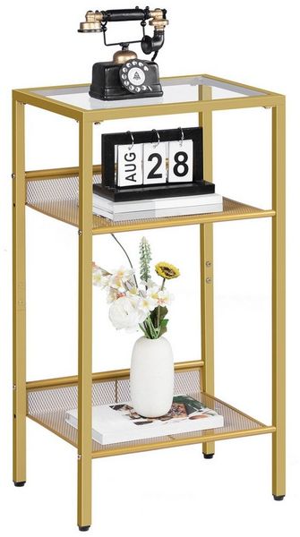 Hoobro Beistelltisch (Telefontisch 3-stöckig aus Glas & Metall, Beistelltisch Goldfarben), 40×30×75 cm