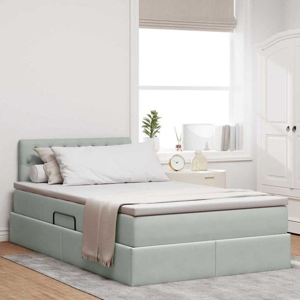 vidaXL Bett mit Stauraum und LED mit LED Hellgrau 120 x 190 cm Samt 3371439