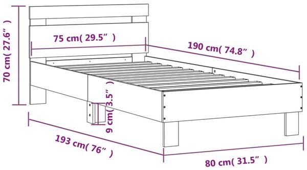 vidaXL Bettgestell mit Kopfteil Betongrau 75x190 cm Holzwerkstoff 838571 Bild 10