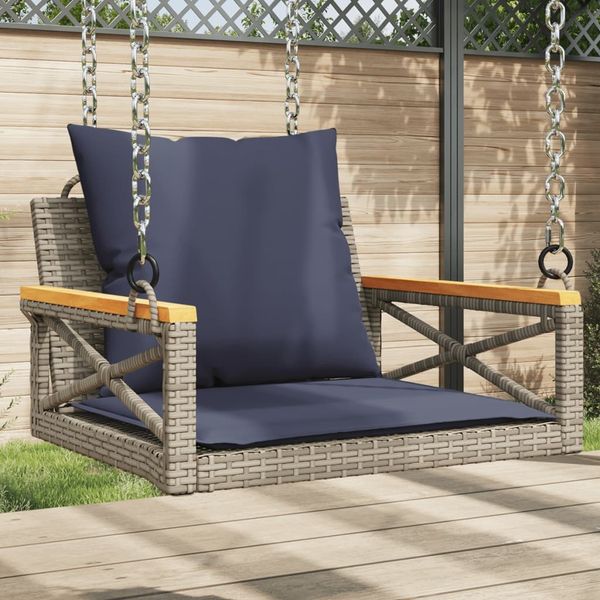 vidaXL Hängesessel mit Kissen Grau 63 x 62 x 40 cm Poly Rattan 368177