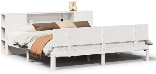 vidaXL Massivholzbett mit Regal ohne Matratze Weiß 200x200 cm Kiefer 3322641