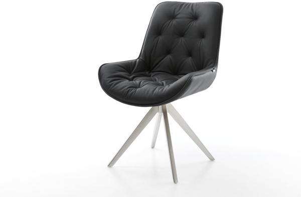 Esszimmerstuhl Taimi-Flex Echt-Leder Schwarz Kreuzgestell kantig Edelstahl