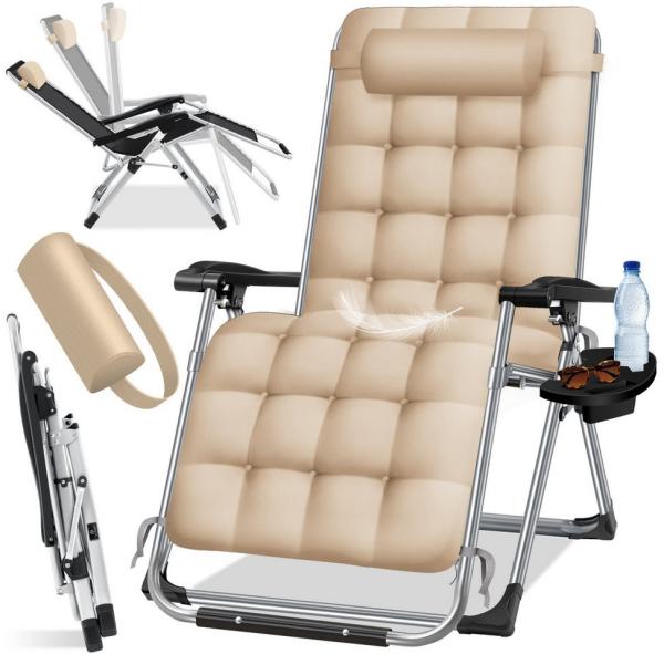 KESSER® Sonnenliege, Liegestuhl, Klappbar, Mit Getränkehalter, Beige