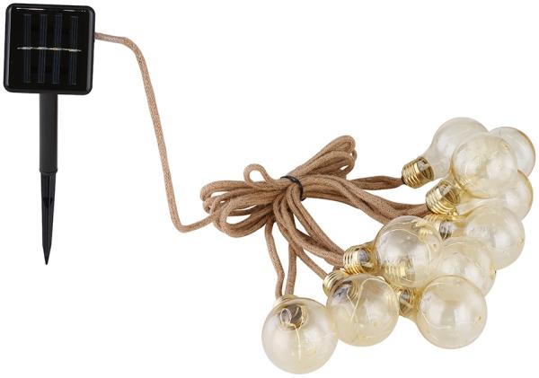 LED Solar Lichterkette, 10x Glühbirnen, Hanfseil, L 570 cm