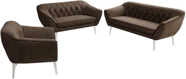 Wohnzimmerset PIRS 1-2-3, Skandinavisches Komplettset, Wellenfederung, weiße Füße, Sitzgruppe, Möbelset - Braun Velvet Bild 8