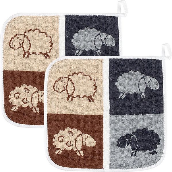Kracht Kochschürze Topflappen "Schafe" 2er-Pack, Frottier Motiv